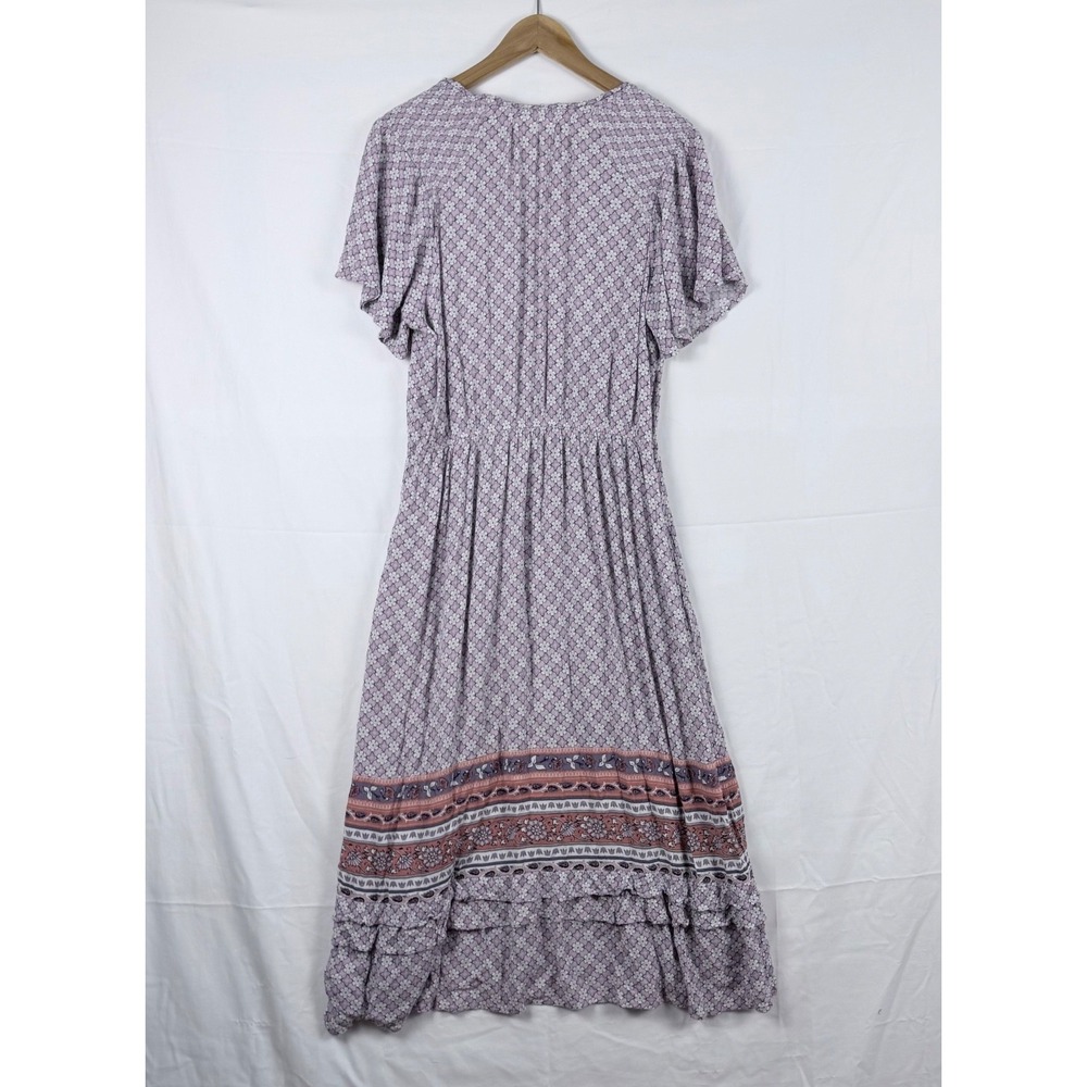 Knox Rose Lilac Floral Maxi Dress L Tiered Tassel Smocked Boho Cottage Prairie - Picture 6 of 11